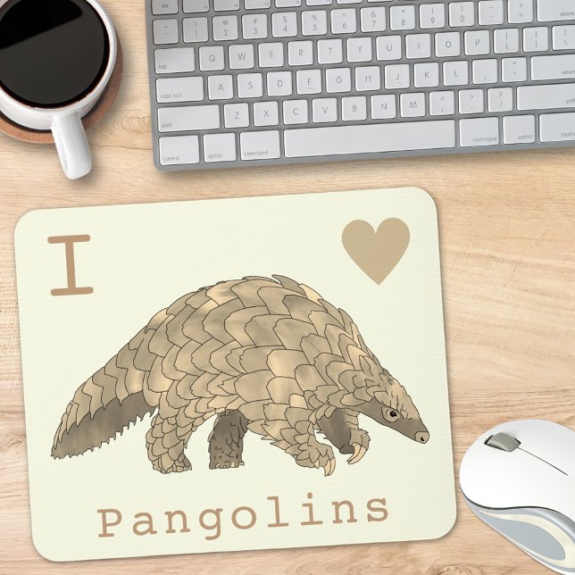 Tapis De Souris I Love Pangolins Espèces en voie de disparition Ar (I love pangolins slogan with cute pangolin illustration mouse mat)