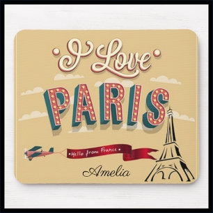 Tapis De Souris I Love Paris Poster vintage