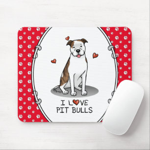 Tapis De Souris I Love Pit Bulls (lt brindle white 3) Coeurs migno
