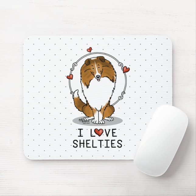 Tapis De Souris I Love Shelts (sable 2) Shetland Sheepdogs mignonn (Avec souris)