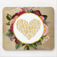 I Love You Fancy Golden Heart with Floral Frame