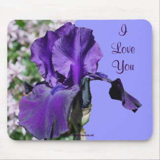 Tapis De Souris I Love You Purple Iris Flower Photo Mousepad