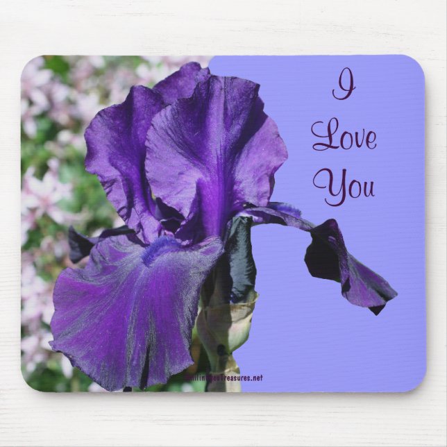 Tapis De Souris I Love You Purple Iris Flower Photo Mousepad (Devant)