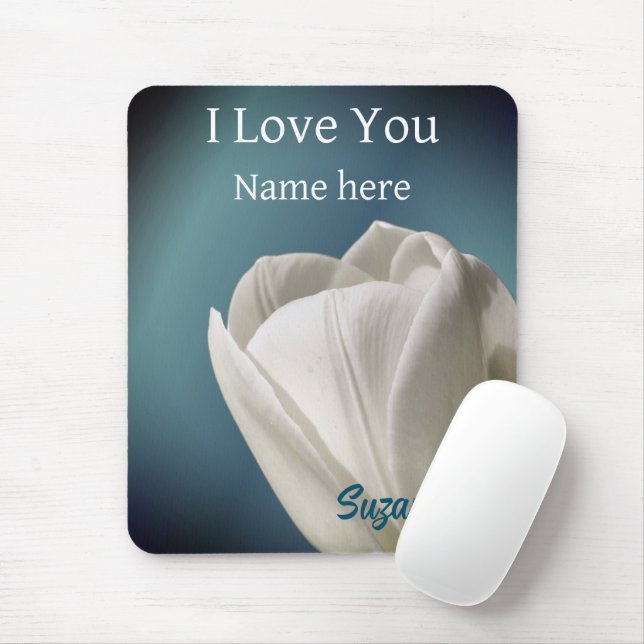 Tapis De Souris I Love You White Tulip Flower Personnalisé (Avec souris)