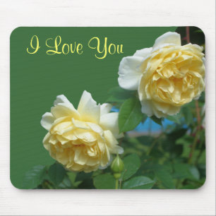 Tapis De Souris I Love You Yellow Roses Flower Photo Mousepad