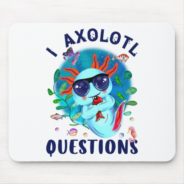 Tapis De Souris I Questions Axolotl, Mignonne Axolotl Blue Kawaii (Devant)