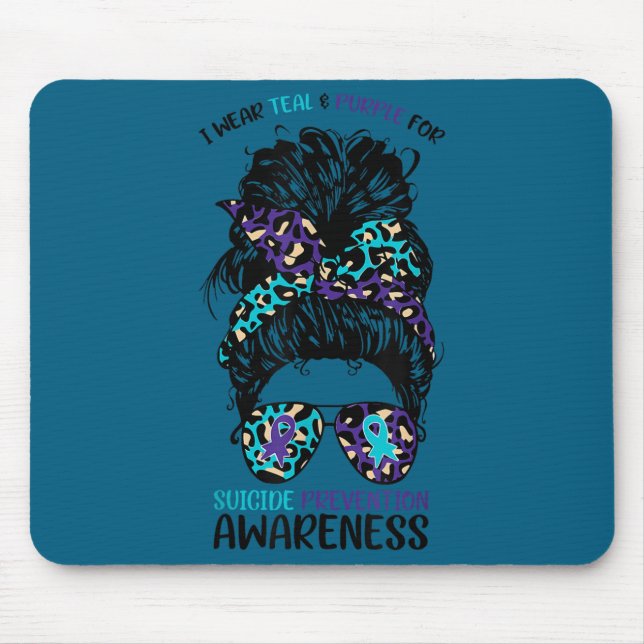 Tapis De Souris I Wear Teal &amp; Purple For Suicide Prevention Aw (Devant)