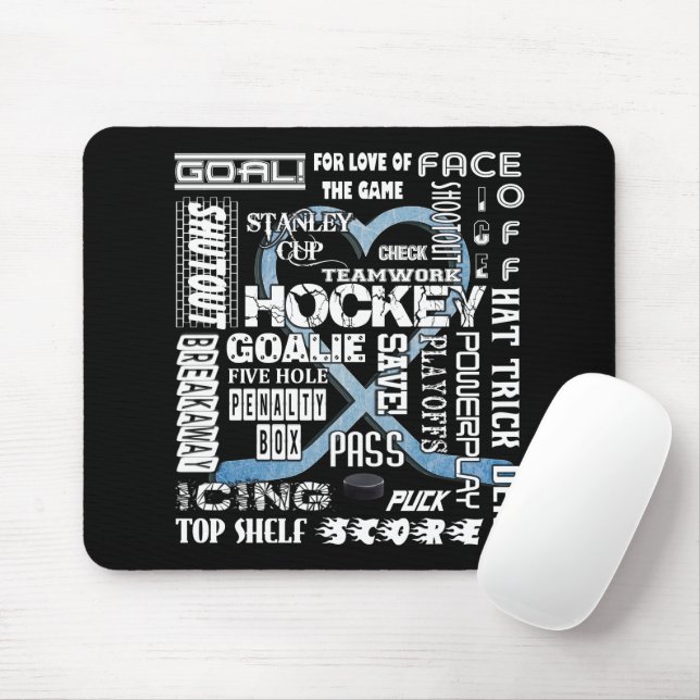 Tapis De Souris Ice Blue Heart Hockey Mots White Logo (Avec souris)