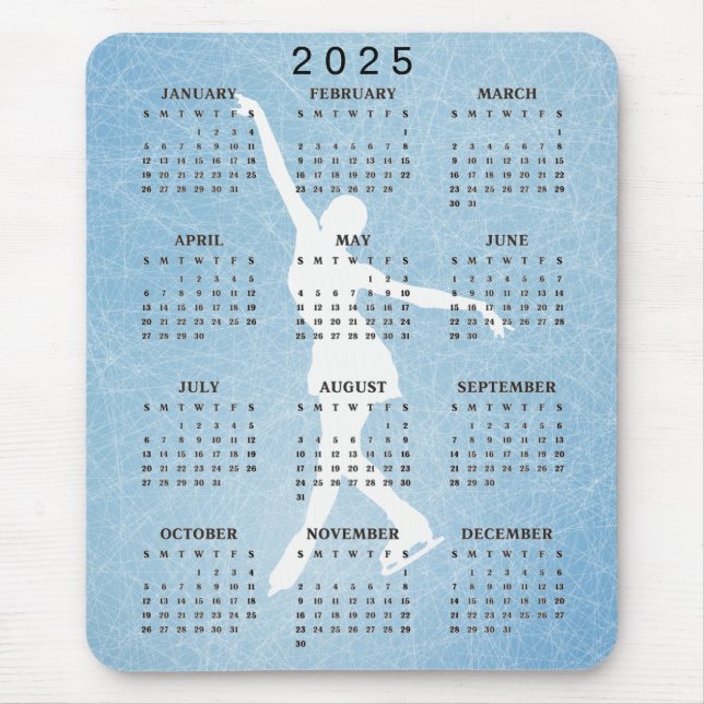 Tapis De Souris Ice Skater Design 2025 Calendrier Mousepad (Devant)
