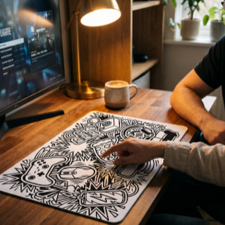 Tapis De Souris Icônes de jeu White Doodle