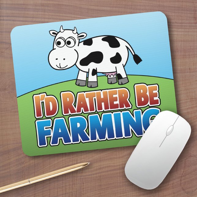 Tapis De Souris I'd Rather be Farming! (Virtual Farming) (Cute Farm Animal Mousepad)