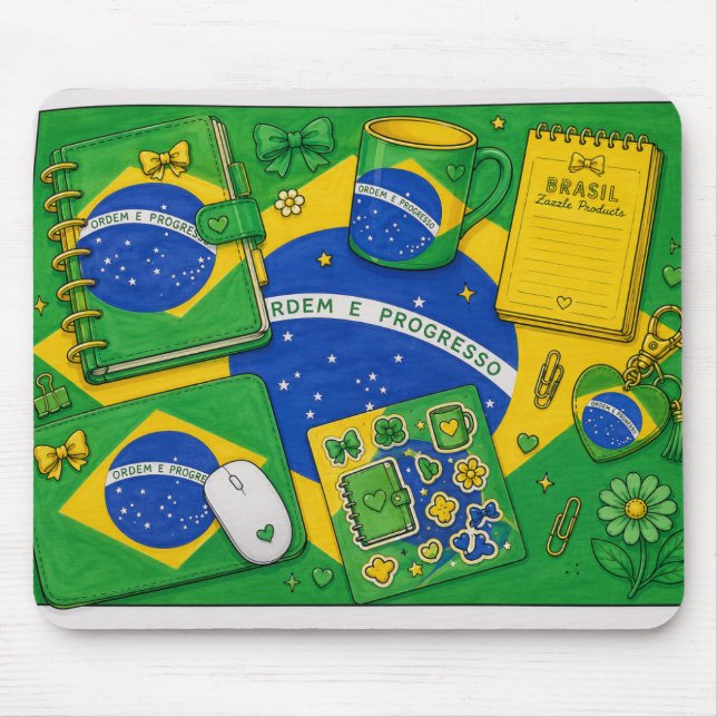 Tapis De Souris Idées de papeterie avec le drapeau du Brésil (Devant)