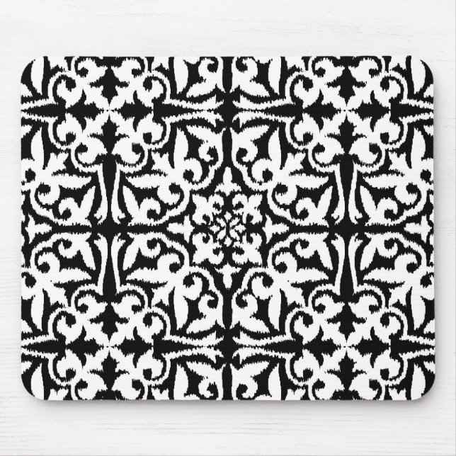Tapis De Souris Ikat damask pattern - noir et blanc (Devant)