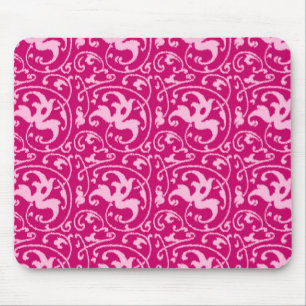 Tapis De Souris Ikat Floral Damask - Fuchsia et rose pâle