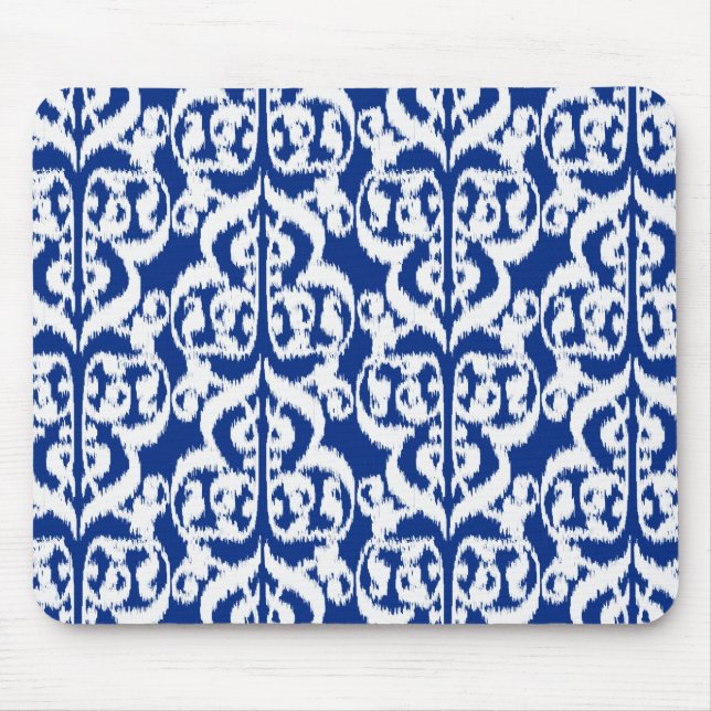 Tapis De Souris Ikat Moorish Damask - bleu cobalt et blanc (Devant)