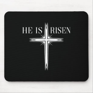 Tapis De Souris Il Est Ressuscité Croix Jésus Religieux Joyeux Jou