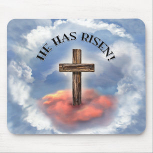Tapis De Souris Il Est Ressuscité Rugged Cross Avec Nuages