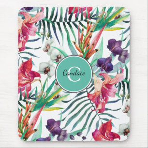 Tapis De Souris Île Floral Motif tropical avec Monogramme