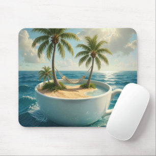 Tapis De Souris Île tropicale avec hamac dans une tasse à thé
