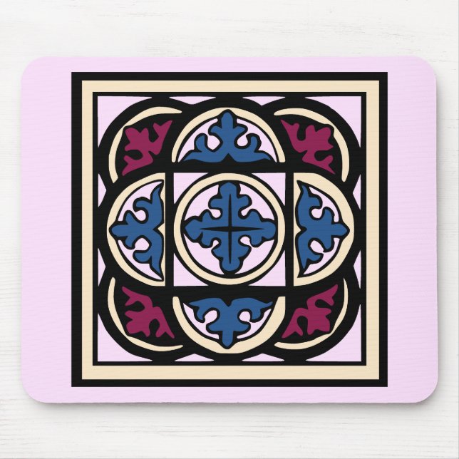 Tapis De Souris Illumination médiévale Bleu Acanthus Feuilles en A (Devant)