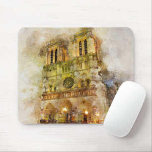Tapis De Souris Illustration aquarelle Notre-Dame Cathédrale Paris