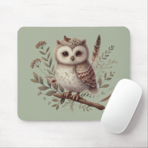 Tapis De Souris Illustration botanique de chouette fantaisiste de