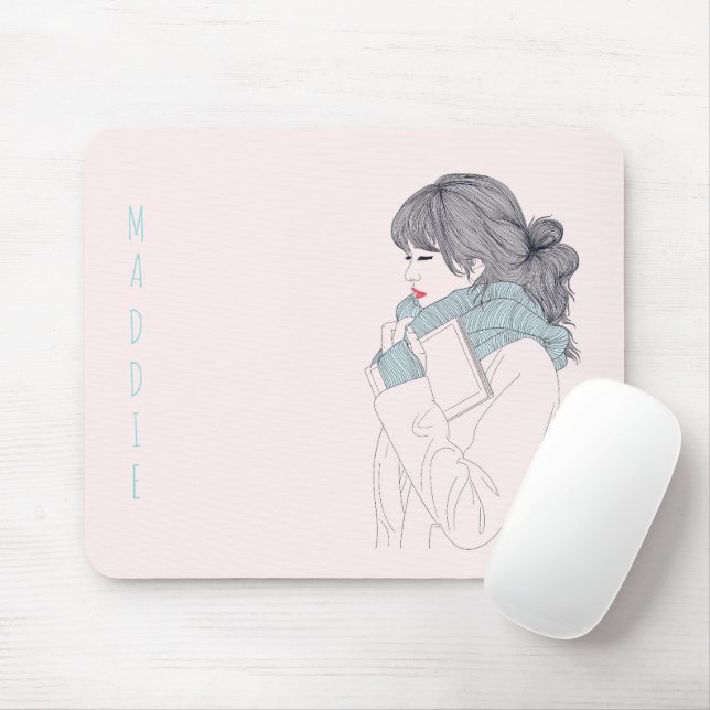 Tapis De Souris Illustration cool de la fille avec foulard (Avec souris)