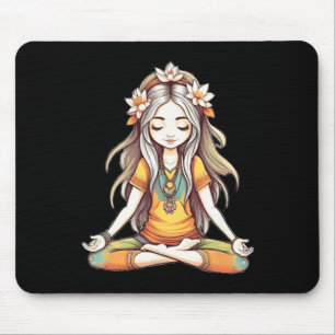 Tapis De Souris Illustration d'art de fille hippie groovy en posit