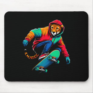 Tapis De Souris Illustration d'art de skateboard de guépard funky