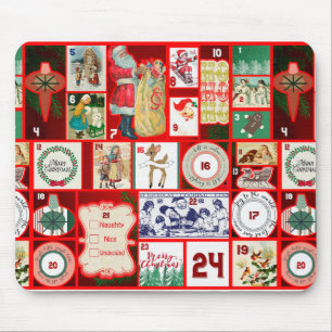 Tapis De Souris Illustration de bloc de l'Avent de Noël carré Art