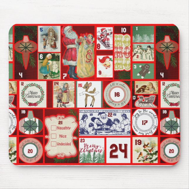 Tapis De Souris Illustration de bloc de l'Avent de Noël carré Art (Devant)