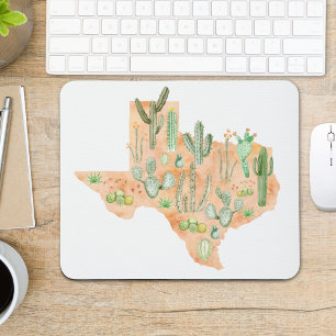 Tapis De Souris Illustration de carte aquarelle de cactus du Texas
