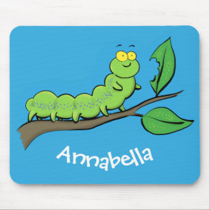 Tapis De Souris Illustration de cartoon de chenille verte mignonne