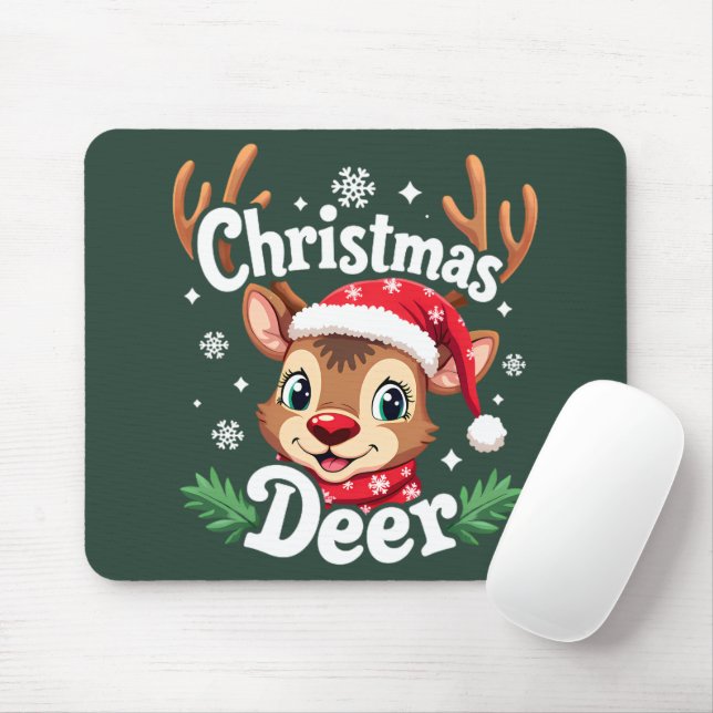 Tapis De Souris Illustration de cerf de Noël mignon (Avec souris)