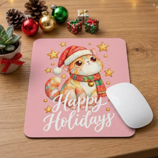 Tapis De Souris Illustration de chat de Noël mignon avec charme fe