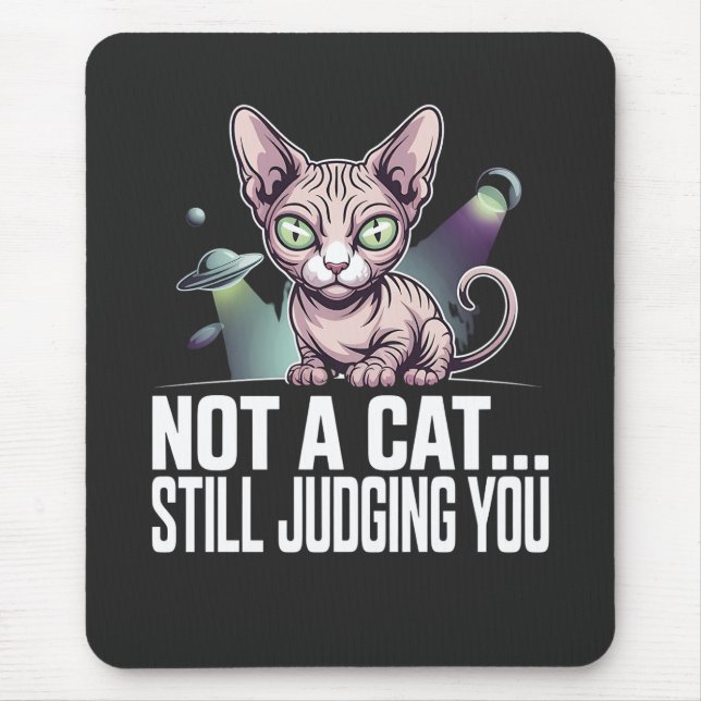 Tapis De Souris Illustration de chat Sphynx extraterrestre UFO sar (Devant)