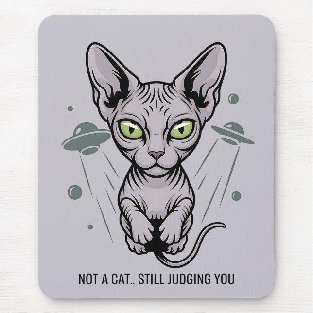 Tapis De Souris Illustration de chat Sphynx OVNI extraterrestre (Devant)