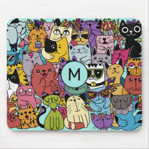 Tapis De Souris Illustration de chats amusants Monogrammes personn