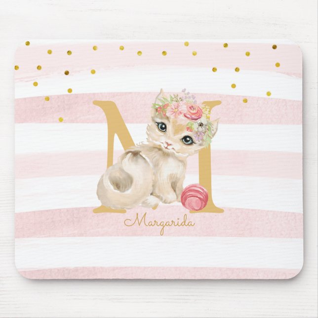 Tapis De Souris Illustration de chats mignonnes Blancs roses Blanc (Devant)