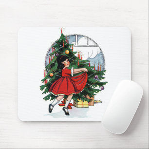 Tapis De Souris Illustration de Christmas Girl Vintage