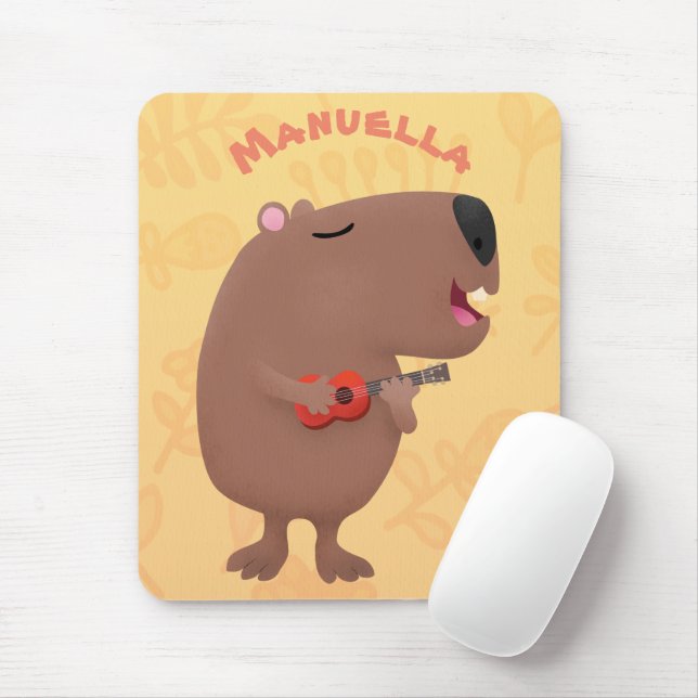 Tapis De Souris Illustration de dessin animé de capybara ukulele (Avec souris)