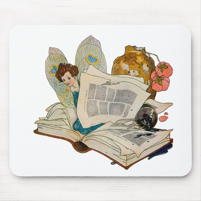 Tapis De Souris Illustration de fée bibliophile vintage (Devant)