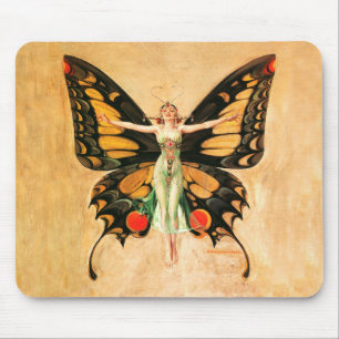 Tapis De Souris Illustration de femme volant papillon flapper