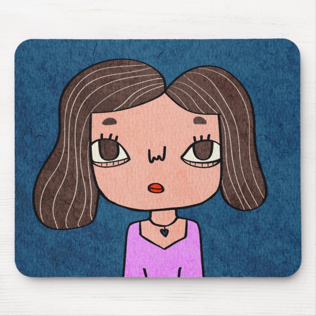 Tapis De Souris Illustration de fille mignonne dessinée à la main, (Devant)