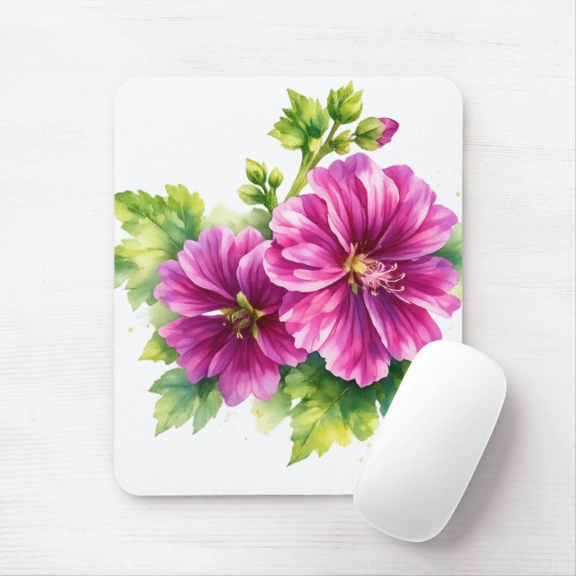 Tapis De Souris Illustration de fleur à l'aquarelle violette  (Avec souris)