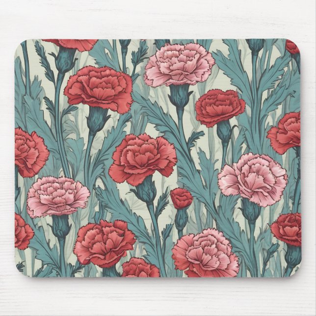 Tapis De Souris Illustration de fleur de caronations roses (Devant)