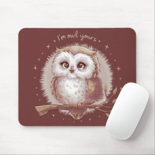 Tapis De Souris Illustration de hibou mignonne et cottagecore fant