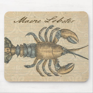 Tapis De Souris Illustration de homard antique Maine fruits de mer