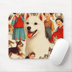Tapis De Souris Illustration de Jindo en Corée vintage