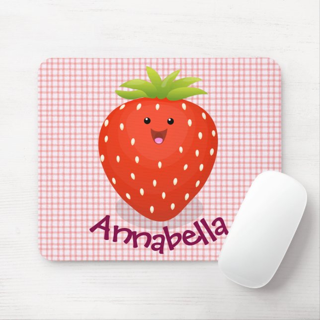 Tapis De Souris Illustration de la fraise Cute kawaii (Avec souris)